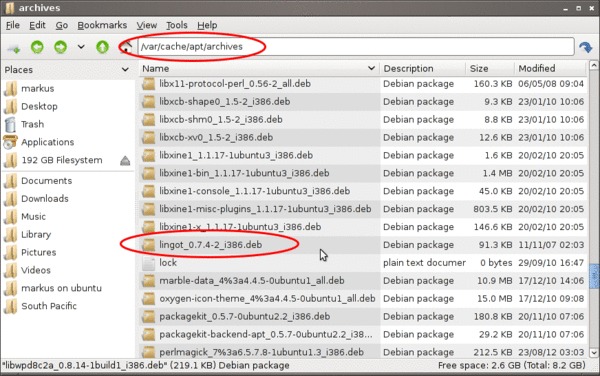 APT archive in File Manager